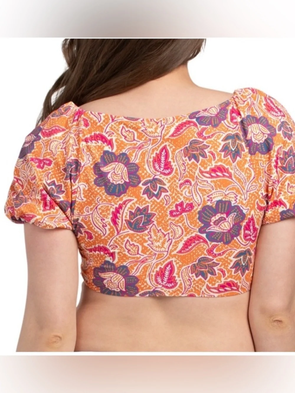 Cleobella Maude Bikini Top NWT size Small Floral Puff Sleeve Tie Front Festival